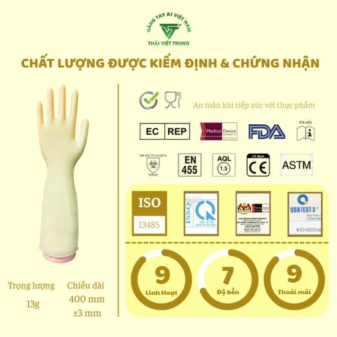 Găng Tay Cao Su Latex A1 Màu Vàng 16 Inch - Túi Zip 10 Đôi, An Toàn Cho Da, Độ Bền Cao, Đặc Biệt Cho Vệ Sinh Nhà Cửa Và Làm Bếp