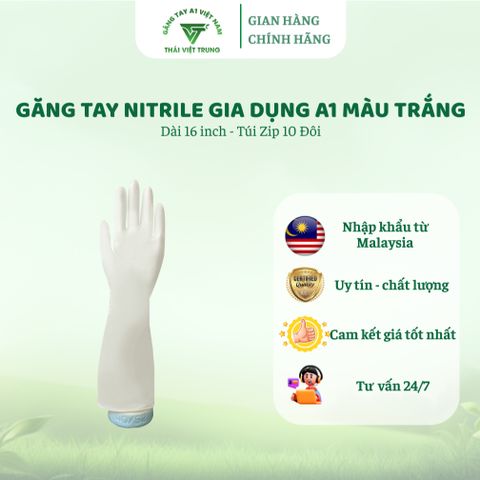Găng Tay Nitrile Cao Su Gia Dụng A1 Màu Hồng - Dài 16 Inch, Túi Zip 10 Đôi - An Toàn, Đa Năng, Lý Tưởng Cho Nhà Bếp và Vệ Sinh