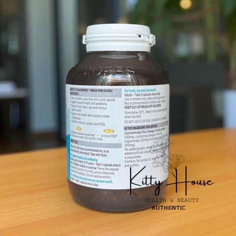 Viên uống Blackmores Omega Mini Double Concentrate không mùi 200 viên - Dầu cá Omega 3 hỗ trợ sức khỏe tim mạch và thị lực