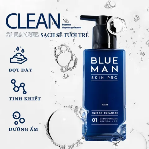 Bộ chăm sóc da nam Blueman Skin Pro - Sữa rửa mặt, toner, serum dưỡng ẩm làm sạch và phục hồi hư tổn, phù hợp cho da dầu