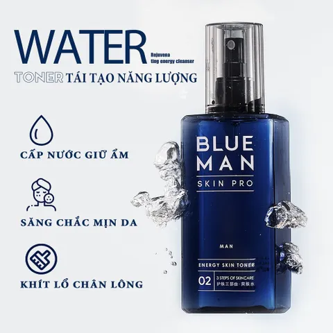 Bộ chăm sóc da nam Blueman Skin Pro - Sữa rửa mặt, toner, serum dưỡng ẩm làm sạch và phục hồi hư tổn, phù hợp cho da dầu