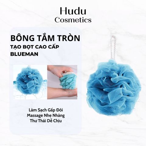 Bông Tắm Tròn Cao Cấp Màu Xanh Dương BlueMan - Bông Tắm Massage Tạo Bọt Mềm Mại, Làm Sạch Da Chết và Dưỡng Ẩm Da 20gr