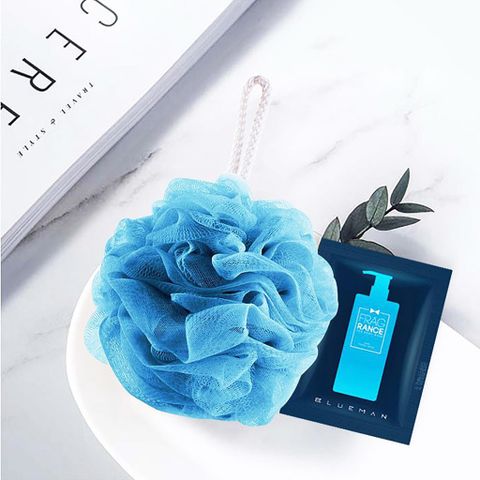 Bông Tắm Tròn Cao Cấp Màu Xanh Dương BlueMan - Bông Tắm Massage Tạo Bọt Mềm Mại, Làm Sạch Da Chết và Dưỡng Ẩm Da 20gr