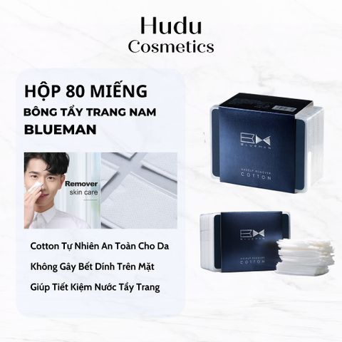 Hộp 80 Bông Tẩy Trang 3 Lớp Blueman - Bông Tẩy Trang Cho Nam Giúp Làm Sạch Da, Giảm Mụn - Hudu Cosmetics