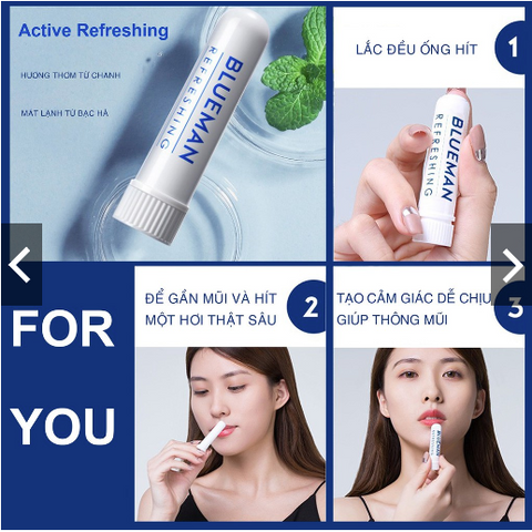 Ống Hít Thông Mũi Bạc Hà Blueman Sảng Khoái Giảm Buồn Ngủ Căng Thẳng 10g - Hudu Cosmetics