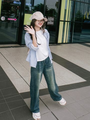 Quần Jean Ống Rộng Nữ Baggy Lưng Cao Xanh Wash Đậm - Phong Cách Cá Tính Chất Liệu Cotton Bền Màu