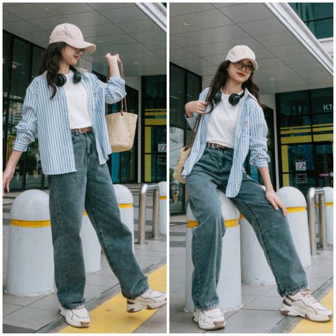 Quần Jean Ống Rộng Nữ DAVICHI DENIMX - Phom Suông Eo Cao, Chất Liệu Cotton Chống Phai, Nhiều Kích Cỡ S M L XL, Màu Đen Xám
