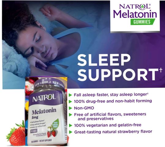 Kẹo Dẻo Ngủ Ngon Natrol 5mg Vị Dâu - Hỗ Trợ Giấc Ngủ Chất Lượng - 180 Viên Nhập Khẩu Mỹ