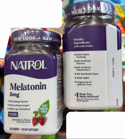 Kẹo Dẻo Ngủ Ngon Natrol 5mg Vị Dâu - Hỗ Trợ Giấc Ngủ Chất Lượng - 180 Viên Nhập Khẩu Mỹ