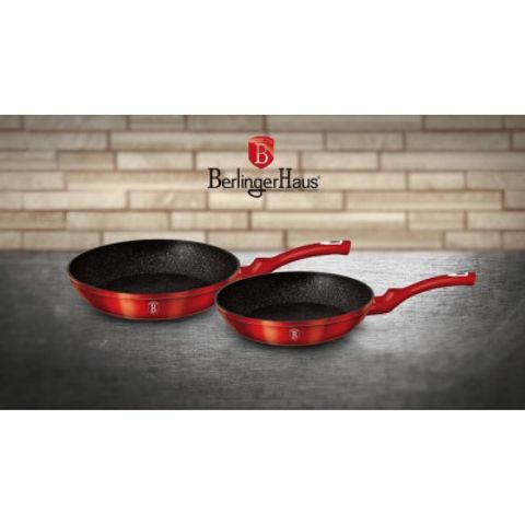 Bộ 2 Chảo Chống Dính Berlinger Haus BH/1612NF - Kích Thước 22cm & 26cm - Đỏ Metallic - An Toàn, Tiện Lợi cho Gian Bếp Hiện Đại