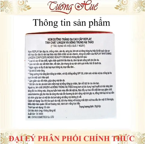 Kem Dưỡng Trắng Da Cao Cấp REPLAY Tinh Chất LINGZHI & Đông Trùng Hạ Thảo 20g - Chống Nhăn, Làm Mờ Nám, Sáng Da Tự Nhiên