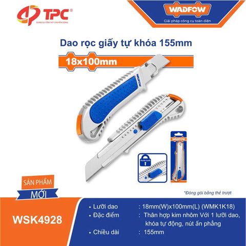 Dao rọc giấy tự khóa WADFOW 18mm, lưỡi nhôm chắc chắn - Thiết bị tiện ích văn phòng, giá rẻ WSK4928