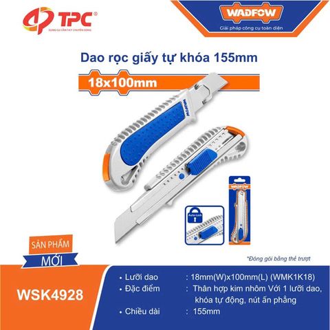 Dao rọc giấy tự khóa WADFOW 18mm, lưỡi nhôm chắc chắn - Thiết bị tiện ích văn phòng, giá rẻ WSK4928