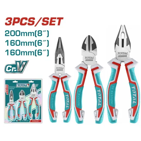 Bộ 3 Kìm Cr-V TOTAL THT2K0301 - Kìm Răng 8 Inch, Kìm Cắt 6 Inch, Kìm Nhọn 6 Inch - Dụng Cụ Sửa Chữa Chất Lượng Cao