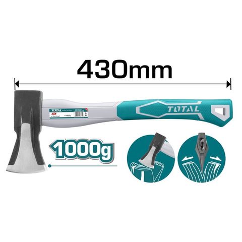Búa Rìu 1kg Tay Cầm Mảnh TOTAL THT798016 - Dụng Cụ Bửa Củi Chất Lượng Cao, Thép Carbon 45#