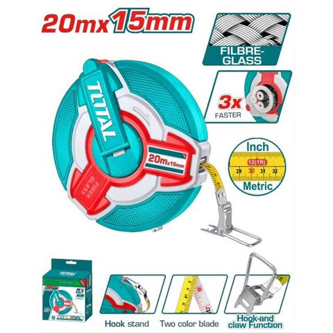 Thước Dây Sợi Thủy Tinh 20m Total TMTF18206 - Dụng Cụ Đo Đạc Chính Xác cho Thợ Xây Dựng và Kỹ Thuật Viên