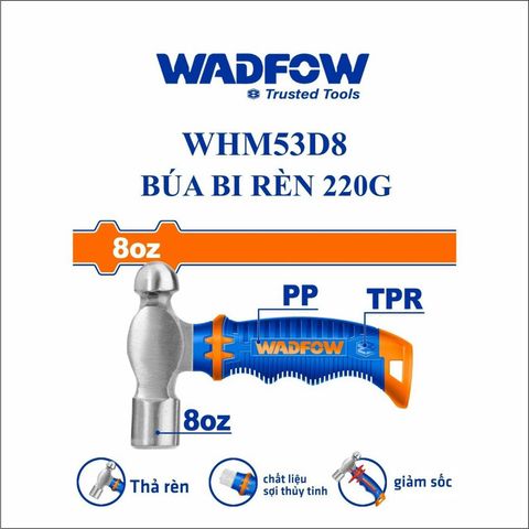 Búa Đầu Tròn Mini 220g WADFOW WHM53D8 - Dụng Cụ Rèn Thép Carbon 45 với Tay Cầm Nhựa Sợi Thủy Tinh, Thiết Kế Độc Đáo