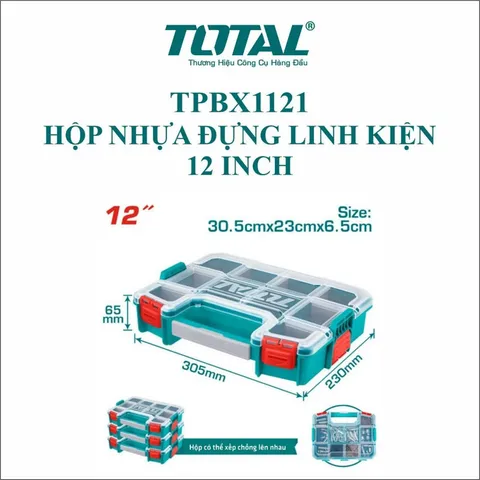 Hộp nhựa đựng linh kiện 12 inch có thể xếp chồng - Hộp nhựa PP TOTAL TPBX1121 cho tổ chức và lưu trữ tiện lợi