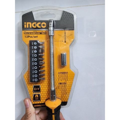 Bộ 12 Tua Vít Thay Đổi Trục Linh Hoạt INGCO AKSDFL1208 - Dụng Cụ Tiện Ích Đa Năng với Mũi Vít Đa Kích Cỡ