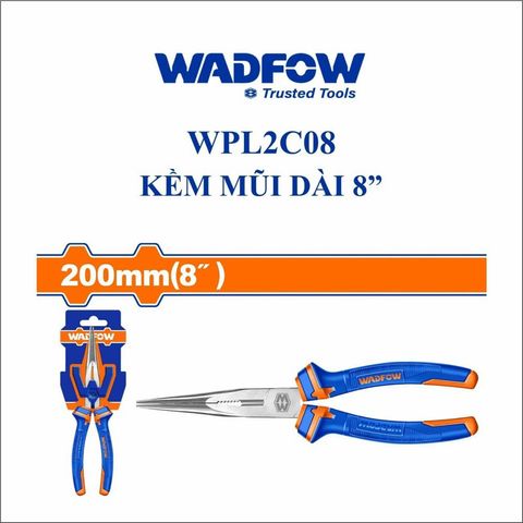 Kìm mũi dài WADFOW 8 inch (200mm) - Thép carbon chất lượng, tay cầm hai màu, chống gỉ, dụng cụ tiện ích bền bỉ