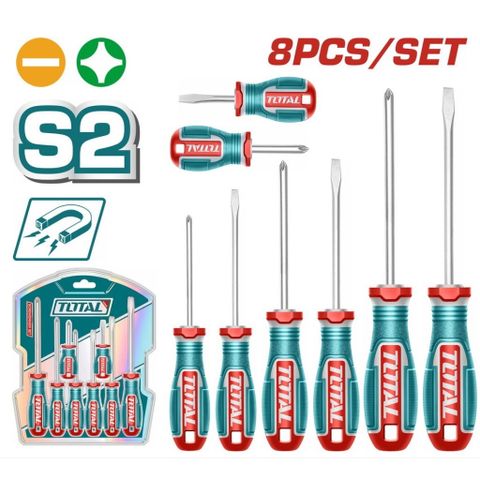 Bộ 8 Tua Vít Total TKSDS0826 - Đầu Bake & Dẹp, Cán Cao Su Mềm Chống Trượt, Dụng Cụ Sửa Chữa Gia Đình Chất LượngẨn