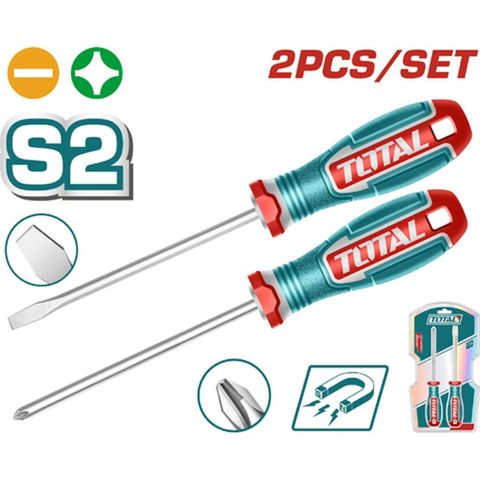 Bộ 2 Tua Vít Total TKSDS0226 - Tua Vít Dẹp và Bake Cán Nhựa Chống Trượt, Thép CR-V Bền Bỉ Siêu Tiện Dụng Cho Gia Đình