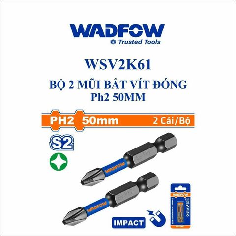 Bộ 2 Mũi Siết Vít Bake PH2 50mm Thép Đen Từ Tính - Dụng Cụ Công Nghiệp WADFOW WSV2K61