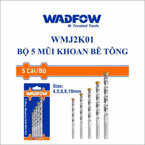 Bộ 5 Mũi Khoan Bê Tông Đuôi Trơn WADFOW WMJ2K01 - Các Kích Thước 4X75, 5X85, 6X100, 8X120, 10X120 Cho Công Trình Xây Dựng