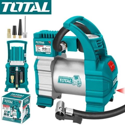 Máy Bơm Hơi Ô Tô Total TTAC1406 12V - Bơm Lốp Xe Nhanh Chóng, Công Suất 140W, Thiết Kế Nhỏ Gọn, Đồng Hồ Áp Suất, Phụ Kiện Đầy Đủ