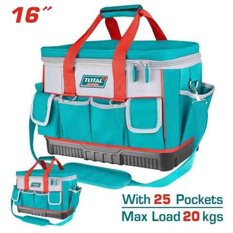 Giỏ Đựng Dụng Cụ 16 Inch Chất Liệu Polyester 600D - Tải Trọng 20Kg, Đế Nhựa Cứng TOTAL THT561625, 25 Túi Đựng Tiện Lợi