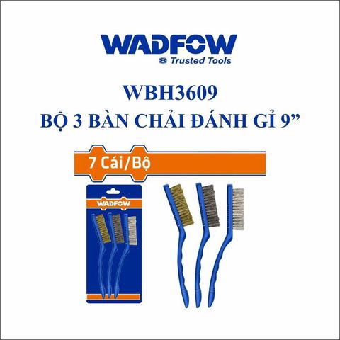 Bộ 3 Bàn Chải Đánh Rỉ 9 Inch WADFOW WBH3609 - Chổi Nylon, Đồng Thau & Cước Nhỏ, Dụng Cụ Tiện Ích Công Nghệ Cao