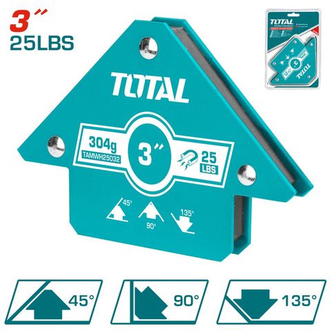Ke góc nam châm hàn 12kg TOTAL TAMWH25032 - Dụng cụ tiện ích định hình chính xác 45°, 90°, 135° bằng nam châm và thép
