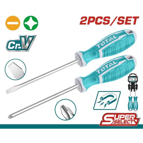 Bộ tua vít 2 cây bake và dẹp TOTAL THT250201 - Dụng cụ CR-V, Mũi tròn SL 6.5*6*125, PH2*6*125 Cho Công Việc Hiệu Quả
