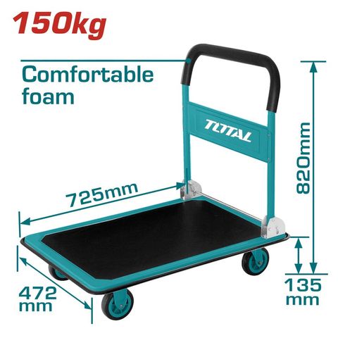 Xe Đẩy Hàng Gấp Gọn TOTAL THTHP11502 - Tải Trọng 150kg, Bánh Xe PU 4 Inch, An Toàn, Tiện Lợi Cho Công Việc Hàng Ngày