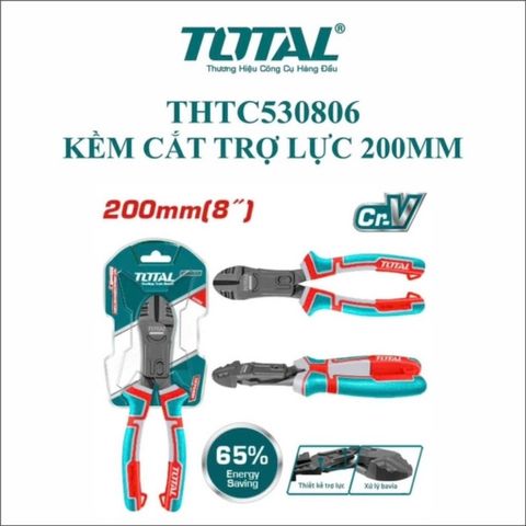 Kìm Cắt Trợ Lực Total THTC530806 200mm - Lưỡi Thép CR-V Sắc Bén, Tay Cầm Chống Trượt, Hàng Chính Hãng, Cắt Dễ Dàng Dây Điện, Cáp Vỏ Mềm