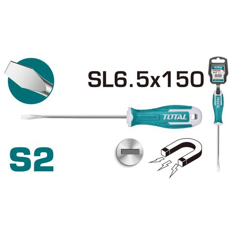 Tua Vít Dẹp TOTAL SL6.5 Thép S2 Có Từ - Dụng Cụ Tiện Ích Chất Lượng cao, Chiều Dài 150mm, Đường Kính 6.0mm