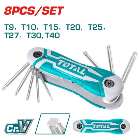 Bộ 8 Chìa Lục Giác Bông TOTAL THT1061846 - Dụng Cụ CR-V Chất Lượng Cao, Size T9 đến T40 cho Thợ Lắp Ráp và Sửa Chữa