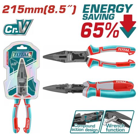 Kìm Mỏ Nhọn Trợ Lực Total THTC520806 - Dài 215mm, Chất Lượng Cao, Tiện Dụng Cho Thợ Điện, DIY Cắt, Uốn, Giữ Dây