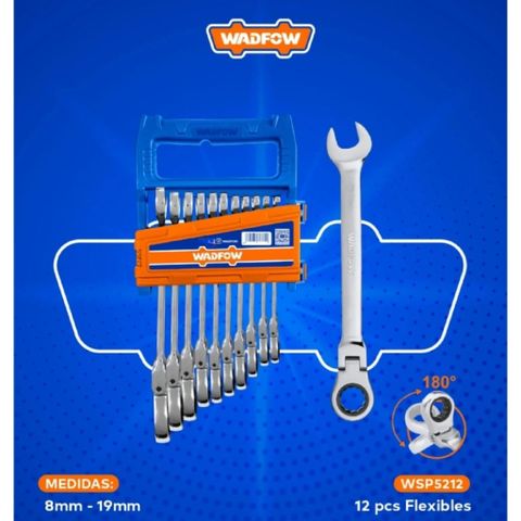 Bộ 12 Cờ Lê Vòng Miệng 2 Chiều Lắc Léo WADFOW WSP5212, Thép CR-V 8-19mm, Dụng Cụ Sửa Chữa Ô Tô Cơ Khí Chuyên Nghiệp, Đánh Bóng Mịn
