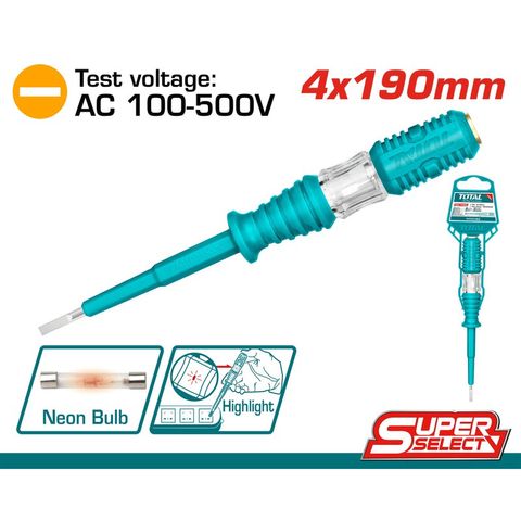 Bút Thử Điện AC 100-500V Kích Thước 4x190mm - Total THT291908 Dụng Cụ Kiểm Tra Điện An Toàn