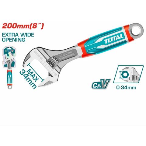 Mỏ Lết 8 Inch Cán Cao Su Mềm Thép Cr-V TOTAL THT101086 - Dụng Cụ Sửa Chữa Chất Lượng Cao, Kích Thước Điều Chỉnh 0-30mm