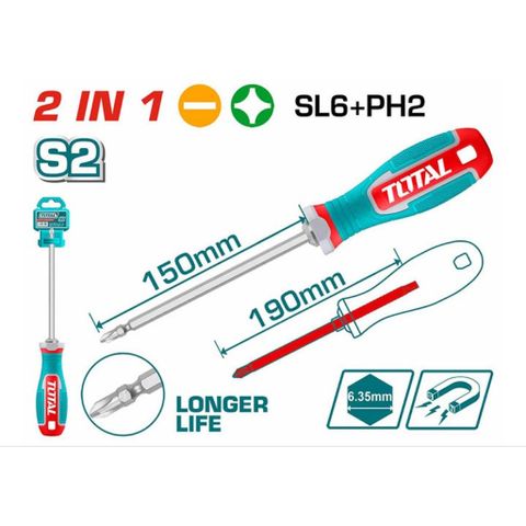 Tuốc Nơ Vít 2 Đầu Dẹp & Bake Total THT250266 - Dụng Cụ Sửa Chữa Đa Năng, Cán Cách Điện, Chính Hãng TOTAL, 26.5cm