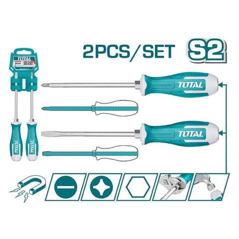 Bộ 2 Tua Vít Đóng Xuyên Thép S2 TOTAL - Đầu Lục Giác SL6.5 và PH2, Dụng Cụ Tiện Ích Chất Lượng Cao