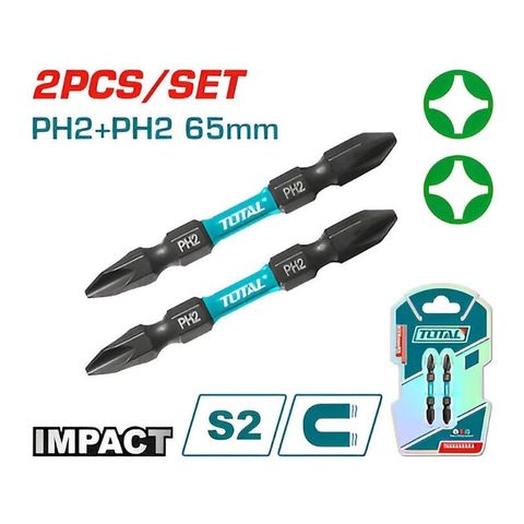 Bộ 2 Mũi Bắt Vít Có Nam Châm PH2 65mm Total TACIM72PH265 - Thép Công Nghiệp S2, Độ Bền Cao, Dụng Cụ Tiện Ích Cho Thợ Sửa Chữa