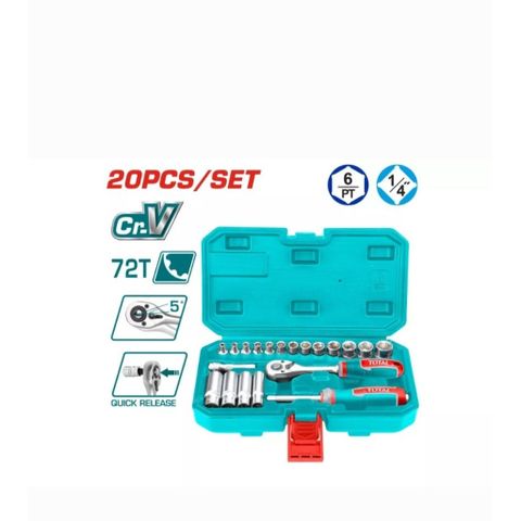 Bộ tuýp 1/4 inch TOTAL THT141201 - 20 Đầu và Hộp Đựng Tiện Lợi, Dụng Cụ Cầm Tay Chất Lượng Cao cho Thợ Sửa Chữa
