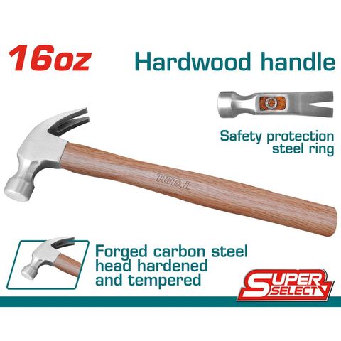 Búa Nhổ Đinh Sừng Dê 450g Cáng Gỗ TOTAL THTW7316 - Dụng Cụ Tiện Ích Chất Lượng Cao Cho Thợ Mộc