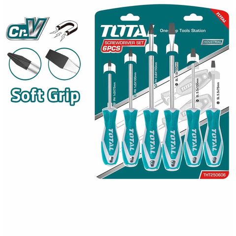 Bộ 6 Tua Vít Cáng Cao Su Mềm TOTAL THT250606 - Dụng Cụ Tiện Ích Chất Liệu CR-V, Đủ Kích Thước Tùy Chọn
