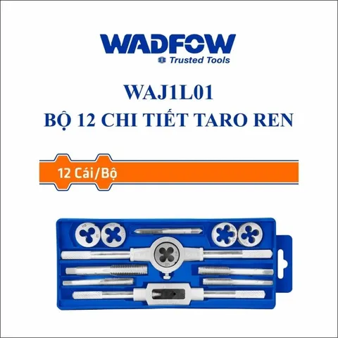 Bộ 12 Chi Tiết Taro Ren Wadfow WAJ1L01 - 5 Mũi Taro M5-M12, 5 Đai Ốc, Cờ Lê & Tuýp Tròn Chất Liệu Bền Bỉ - Dụng Cụ Cơ Khí Chính Hãng