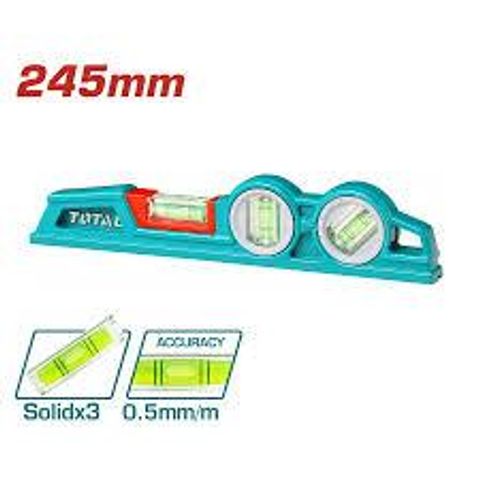 Thước thủy TOTAL TMT221306 24.5cm - Chính xác 0.5mm/m, thân nhôm đúc bền, dụng cụ tiện ích cho xây dựng và sửa chữa