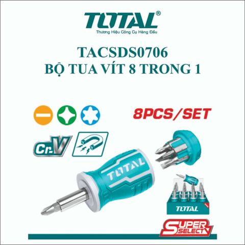 Bộ Tua Vít Mini 8 Trong 1 TOTAL TACSDS0706 - Dụng Cụ Tiện Ích Chất Liệu Cr-V, 7 Đầu Tua Vít Đa Năng